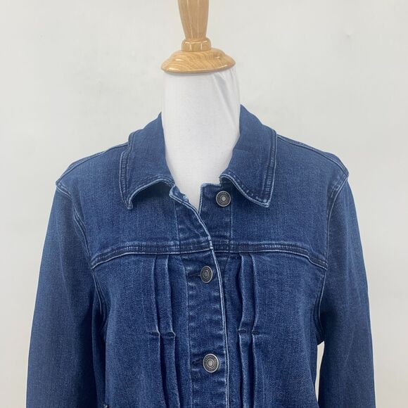 Shyanne Jacket Womens L Large Denim Button Front Pockets Collar Cropped Fray Hem - Picture 5 of 11